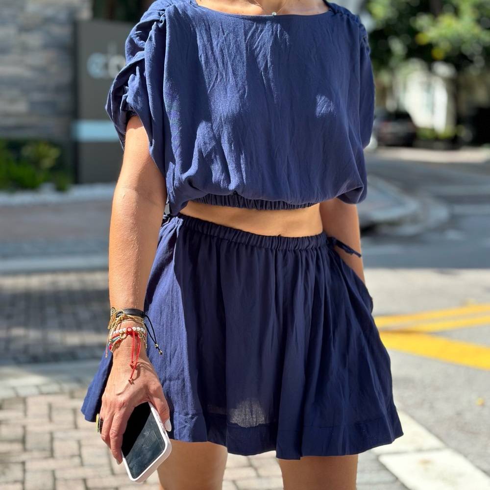Women's Navy Blue Shorts Set